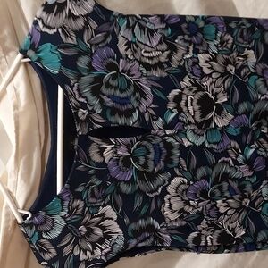 Beautiful Liz Claiborne Sleeveless Sheath Dark Navy Blue with Floral Pattern